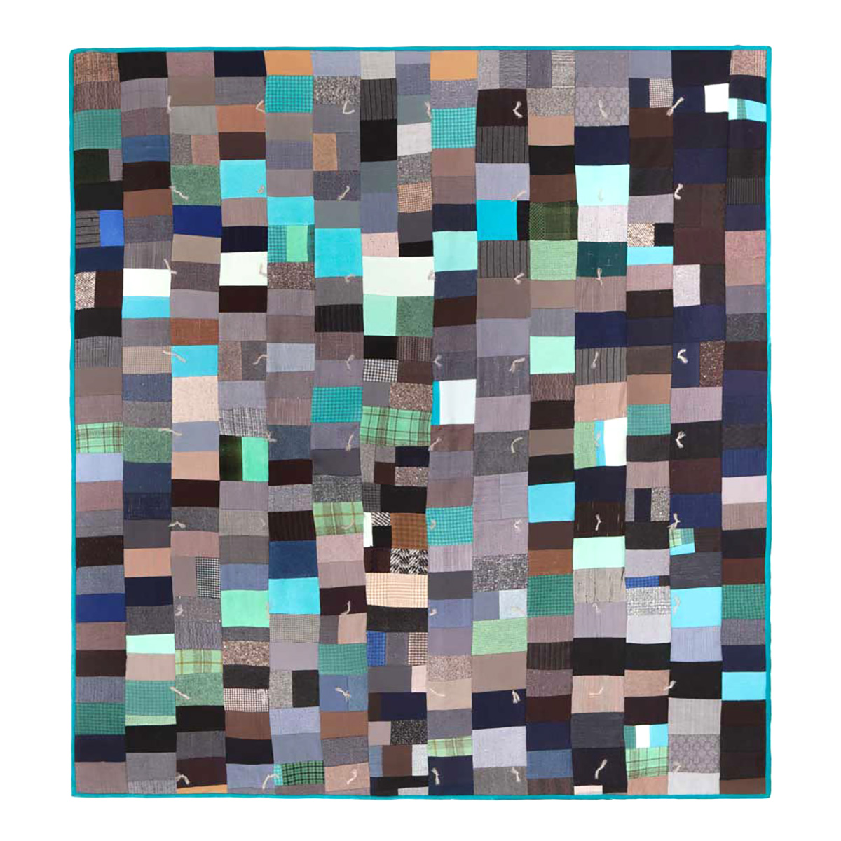 Turquoise Trail quilt, made from sample swatches of men's overcoats from the 1950's.