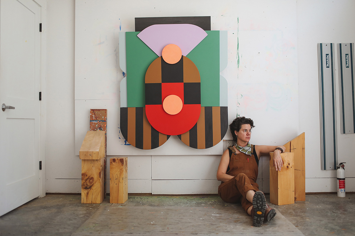 Angela Finney with piece called Emblem